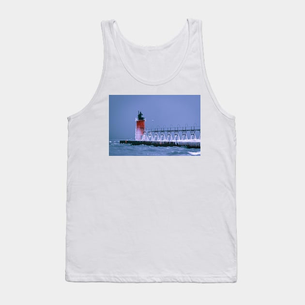 Frozen South Haven Lighthouse Tank Top by Enzwell